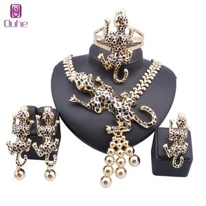 Prachtige Dubai gouden geëmailleerde luipaard sieraden set groothandel luxe Nigeriaanse vrouw bruiloft mode kostuum ontwerp Jewellry set