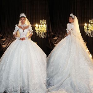 Prachtige elegante baljurk trouwjurken kraag art design liefje bruidsjurk kant applique kralen jurk vestido de novia