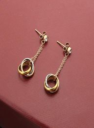 Fashion exquise Lady Titanium Steells Single Diamond Three Color Cercles Cercles Rings 18K Gold plaqués boucles d'oreilles enlacées1901622
