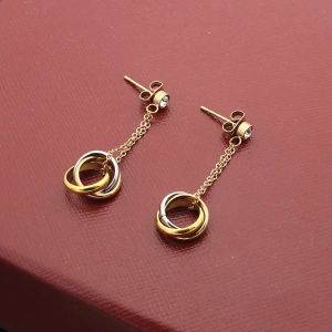 Fashion exquise Lady Titanium Steells Single Diamond Three Color Cercles Cercles Rings 18k Gold plaqués boucles d'oreilles enlacées