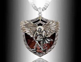 Exquis Fashion Warrian Guardian Holy Angel Saint Michael Pendant Collier Unique Knight Shield Anniversary Gift290x5340492