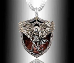 Exquis Fashion Warrian Guardian Holy Angel Saint Michael Pendant Collier Unique Knight Shield Anniversary Gift290x7263263