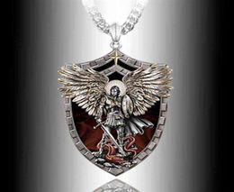 Exquis Fashion Warrian Guardian Holy Angel Saint Michael Pendant Collier Unique Knight Shield Anniversary Gift290x3972800