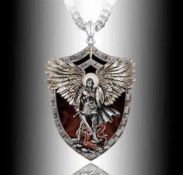 Exquis Fashion Warrian Guardian Holy Angel Saint Michael Pendant Collier Unique Knight Shield Anniversary Gift290x8785396