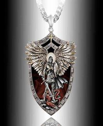 Exquise Mode Guerrier Gardien Saint Ange Saint Michael Pendentif Collier Unique Chevalier Bouclier Collier Anniversaire Cadeau G12069662084