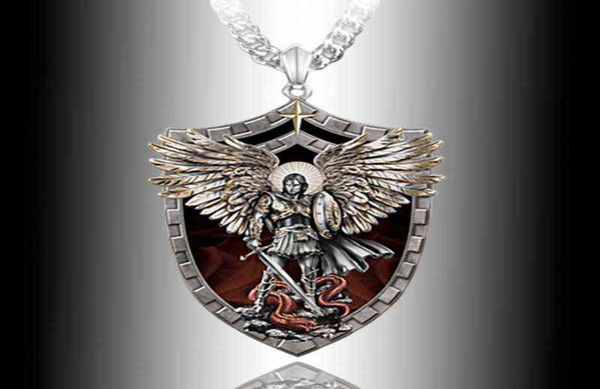 Exquis Fashion Warrian Guardian Holy Angel Saint Michael Pendant Collier Unique Knight Shield Collier ANNIVERSAIRE GO12066998895