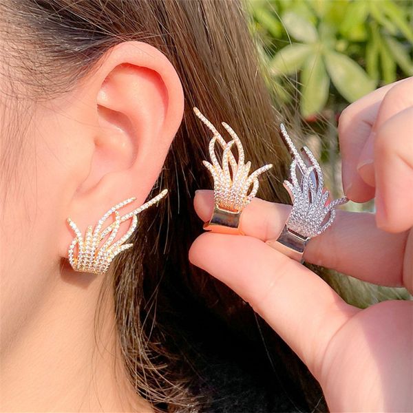 Boucles d'oreilles en plumes exquises bijoux de charme mariée mariage sud-américain blanc AAA zircon cubique cuivre or 18 carats argent concepteur boucle d'oreille pour les femmes cadeau