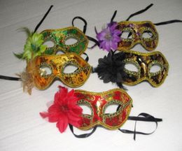 Exquisite Flathead Gold Velvet Feather Flowers Mask Maskerade Lily Flower Princess Mask For Lady Mix Colors 10pcSlot4155986
