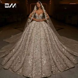 Exquise vloerlengte trouwjurk glanzende diepe v-hals bruidsjurk mouwloze bruid jurken Vestido de novia