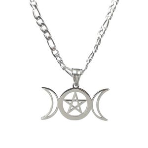 Exquise godin hanger ketting pentagram heksen roestvrijstalen sieraden drie manen tovenaars en heidenen 18-30 inch nk keten marchgoddess