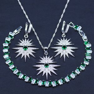 Exquisite groen / wit steen zilver kleur sieraden sets voor vrouwen partij oorbellen armband hanger ketting gratis geschenkdoos H1022