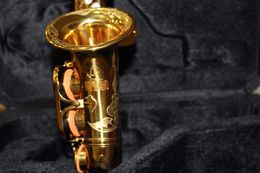 Exquisite hand gesneden hoge kwaliteit messing gouden lak sopraan saxofoon parel knop nieuw sax instrument met case mondstuk handschoenen riet