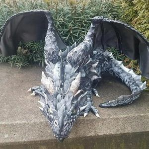 Sculpture de dragon en résine faite à la main exquise, grande statue de dragon accroupie réaliste pour jardin, patio, décoration d'arrière-cour 240113