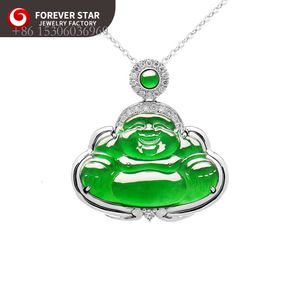 Exquis Jade Bouddha de haute qualité Real Gold Diamond Bijoux Green Jadeite Charm Pendent