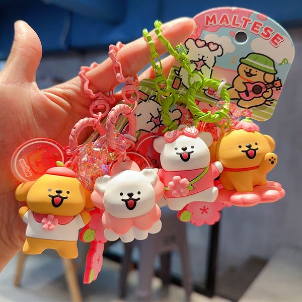 Exquis Instagram Girl Heart Authentic printemps SAKURA Club Line Dog Keychain Ring Cartoon Couple d'école Sac Hanging Decoration