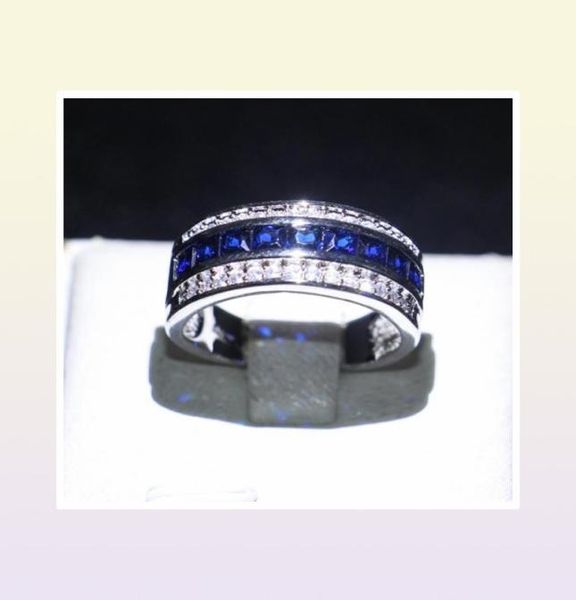Exquis hommes 10kt or blanc rempli marque bague bleu saphir CZ rond cristal bijoux pour mariage fiançailles cadeau taille 812 4269783557557