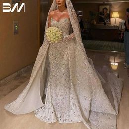 Exquise sirène mariée (sans voile) cristaux Bridal robe perles vestidos de novia robes de mariée pour femmes