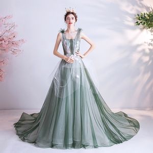 Exquisite Mermaid Prom Dresses met Spaghetti Mouwloze Applique Race Custom Made Dress Formele avondjurk