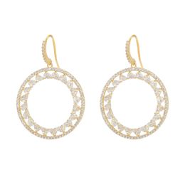 Exquisite Micro-set Shiny Zirkoon S925 Zilveren Naald Ronde Dangle Oorbellen Sieraden Europese Elegante Vrouwen Luxe 18K Vergulde Oorhaak Oorbellen