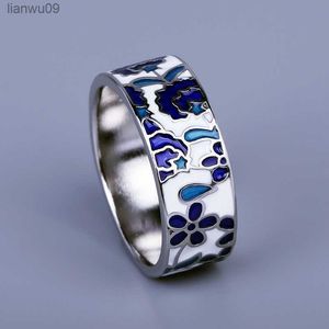 Prachtige Nieuwe vrouwen voor Ring Blauw Emaille Bloem Ring Mode Handgemaakte Emaille Sieraden Bruiloft Bruids Ring Mode L230704