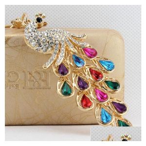 Prachtige pauwvorm sleutelhanger Colorf strass ketting metalen handtas hanger leuk cadeau drop levering Dhdbz