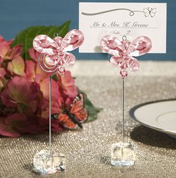 Exquisite Roze Crystal Card Clips Butterfly Place Name Card Houders Tabel Naam Nummer Kaarthouder