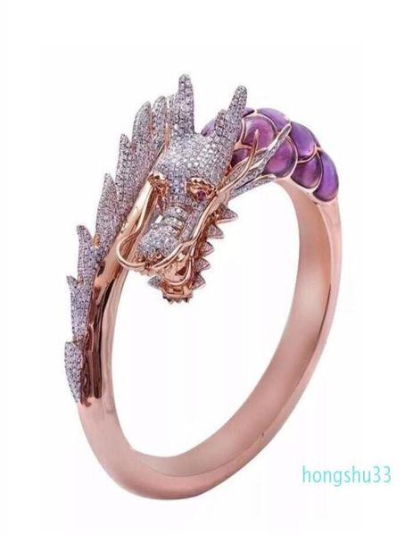 Exquis Rose Gold Fashion Unique Chinois Dragon Anneaux Gift Engagement Party Bijoux de mariage Bague cadeau 610 G432007035