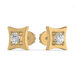 Boucles d'oreilles à goujons en diamant naturel exquis en rose blanche en or massif de 14 kt et bijoux final jaunes