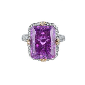 Exquis S925 Silver Jewelry Colorful Gemstone Cocktail Ring Luxury Femme's Accessoire 12x16 mm Pierre précieuse