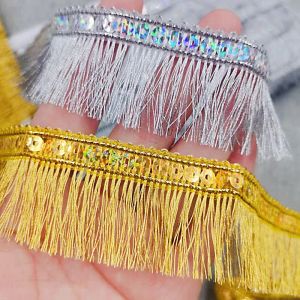 Prachtige pailletten goud en zilverdraad Tassel rij grens Diy hoed kleding huis textiel gordijn zoom rand handwerk materiaal