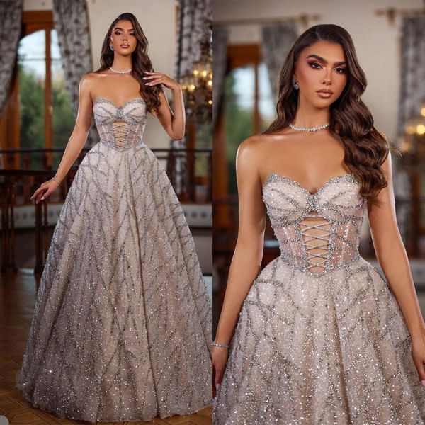 Exquisito vestido de novia sexy una línea cariño sin tirantes rebordear apliques de lentejuelas vestido de novia tren de barrido Vestido De Novia tamaño personalizado