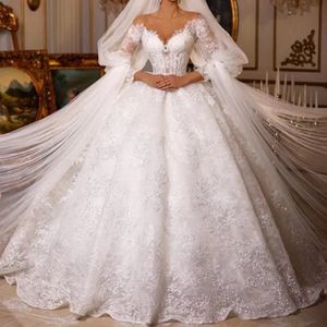 Prachtige Trouwjurk 2024 Voor Vrouwen Sheer V-hals Kant Applicaties Pailletten Bruidsjurken Custom Dubai Arabisch Vestido de Novia Customed