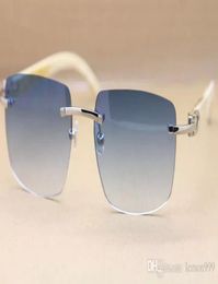 Exquise witte buffelhoornglazen zonnebrillen merkontwerper luxe mode randloze zonnebril voor mannen vrouwen 8300816 met origi1181417