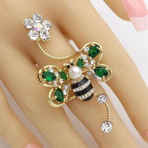 Exquise femmes abeille spirale anneau couleur or cubique zircone insecte Animal fleur mariage femme bague à la mode pile bijoux 1255t