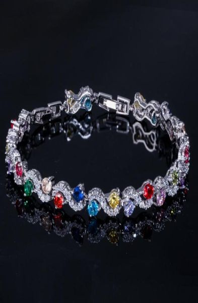 Exquisitas pulseras para mujer, joyería, pulsera con dijes, redonda, Suiza, AAA, circonita cúbica, rojo, blanco, verde, rubí, chapado en oro de 18 quilates, plata 1490057