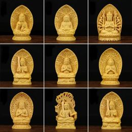 Exquisita estatua tallada de madera Guanyin Bodhisattva Figurina Tathagata Buda Escultura Buda Zen Craft Lucky Crafts Decoración del hogar Caja de oración 240531