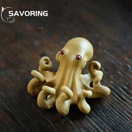 Exquisite Yixing Purple Clay Tea Pet Interest Play Sculpture Handmade schattige Octopus Zisha Pets Tray Ornament Gift 240411