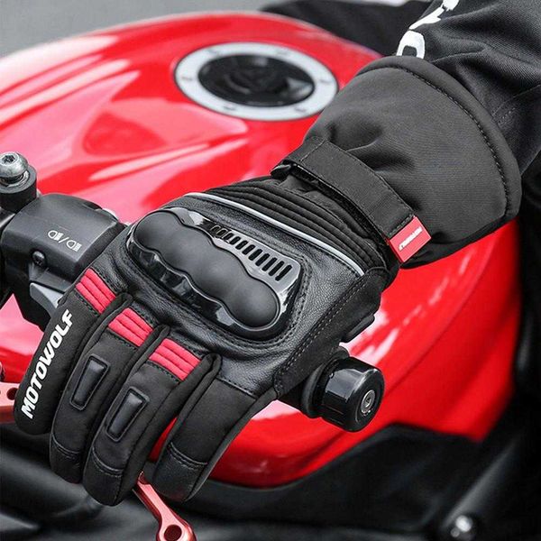 Guantes de motocicleta con puño extendido Guantes de pantalla táctil alargados de invierno Calentadores de manos de piel de oveja cálidos Guantes Moto Homme XXL H1022