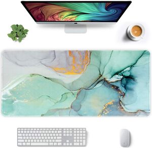 Tapis de souris étendu tapis de souris ordinateur portable clavier tapis de bureau avec base antidérapante bord cousu 35,4 x 15,7 en marbre vert
