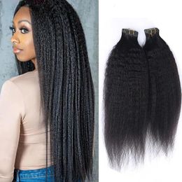 Наращивание волос Kinky Straight Skin Wefts Малайзийские ленты для наращивания волос Remy, 40 шт. в упаковке, натуральный цвет, машинное производство