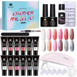 Extension Nail Gel Set Builder Nail Gel Base Coat Top Coat Nail Pads Lampe UV Hybrid Set Hema Free Poly Nail Enhancement Nail Art Design DIY à la maison Cadeau pour les femmes Nail