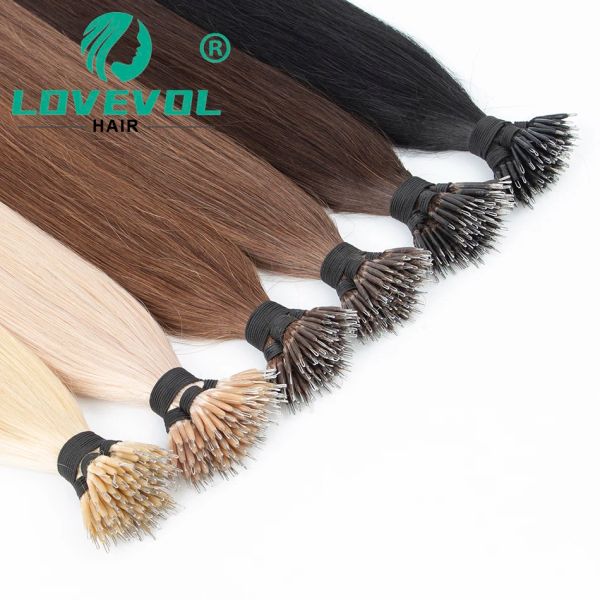 Extensiones 100 Uds. 50 Uds. Extensiones de cabello con nanoanillo recto, 32 colores, microperlas europeas, extensiones de cabello humano con anillo, 0,5g/0,8g/1g/hebra