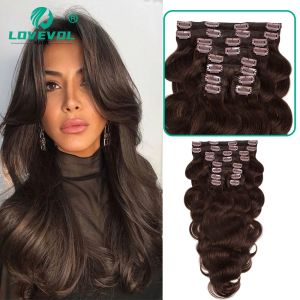 Extensions 10Pcs / 160g Clip ondulé brun foncé dans les extensions de cheveux Triple trame vague de corps Remy Clip dans de vraies extensions de cheveux humains Clips pour tête complète