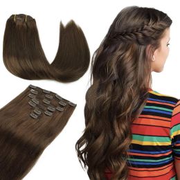 Uitbreidingen 14 "24" Clip in menselijke haarextensions Remy Natural Clip In Hairpiece Real Natural Human Full Head Hair Clip op 120G