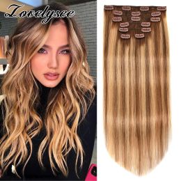 Extensies 7 stuks clip-in human hair extensions Europees recht 100% remy-haarextensies met clips 120 gram clip-in haarstukje voor vrouwen