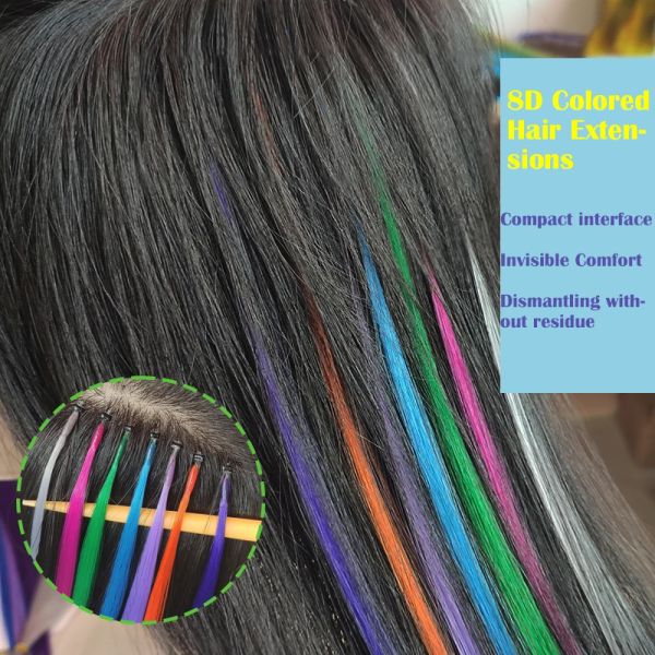 Extensiones Extensiones de cabello de color 8D Natural Real Human Fusion Azul Púrpura Rosa Gris 613 Color 20 