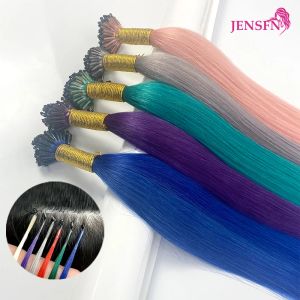 Extensies 8D Microkralen Kleur Hair Extensions Menselijk haar 10 stks 0,5 g/s Micro Ring 18 Inch Voor Vrouwen Roze Blauw Grijs Paars kleur