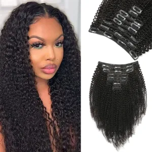 Extensies Afor Kinky Curly Clip in Hair Extensions voor zwarte vrouwen 8 stuks 18 clips Braziliaanse Remy Hair Extensions 125 g/set Natuurlijk zwart