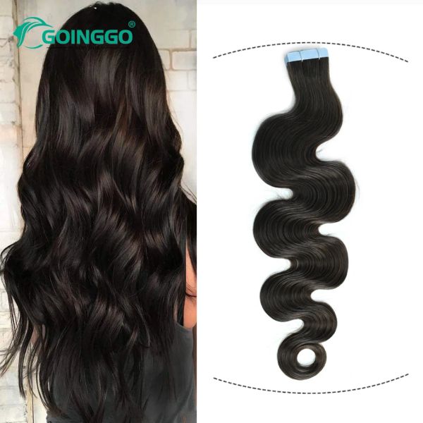 Extensiones Ceraca para el cabello de ola de cuerpo en extensiones Cabello humano Color marrón oscuro 2 Natural Brasil Brasil Cabina Cape de trama adhesivo 20 PCS 40/50G