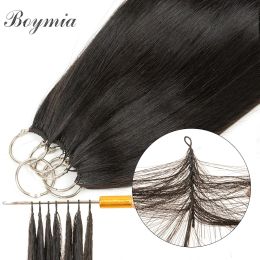 Extensions Boymia Micro plume Extensions de cheveux humains 16 "24 Invisible coton chaîne tricot Extension droite naturel cheveux humains